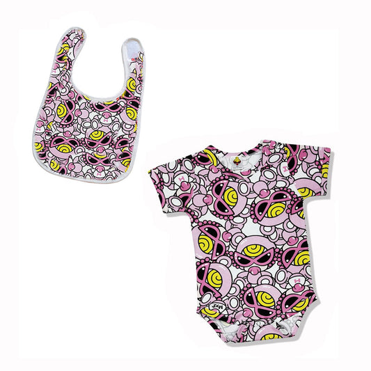 Ladyshome スタイ1枚&ロンパース セット 3色展開 (60cm-90cm) 04104